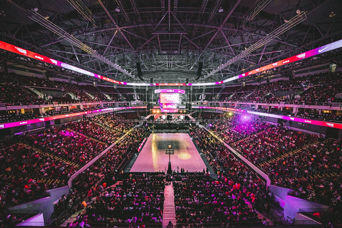Packed indoor basketball arena